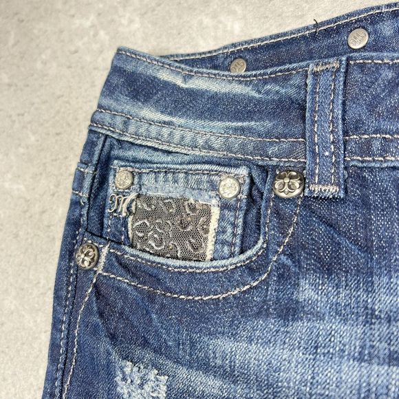 Miss Me Jeans Womens Size 29 Blue Boot Distress Jeweled Flap Pockets 3514 - Picture 6 of 15